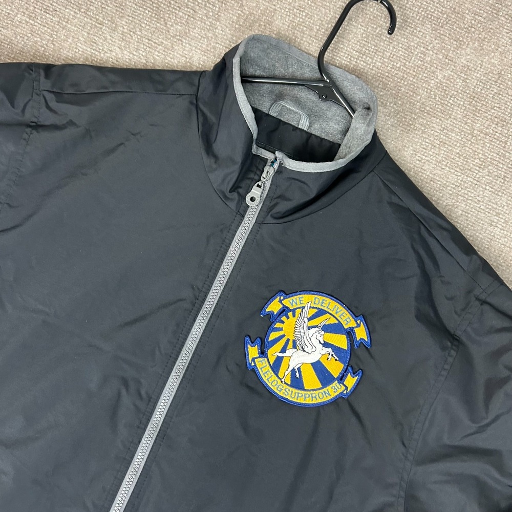 Tri-Mountain Windbreaker Jacket Mens Medium Black Pockets Fleece Lined Full Zip